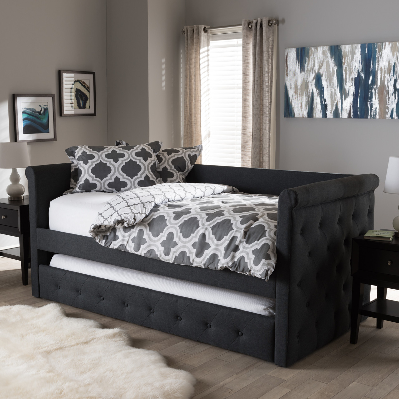 Baxton Studio Alena Modern and Contemporary Dark Grey Fabric